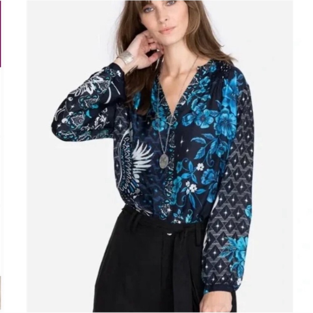 Johnny Was {phoenix tate} silk button down blouse top women’s large